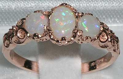 9k Rose Gold Genuine Colorful White Opal Ring English Victorian Eternity Band 3 Stone Trilogy Promise Ring Customize14k18k Gold