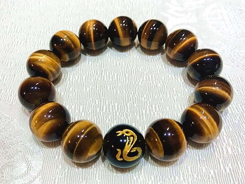 0000581 Top 7a Tigers Eye Natural Stone Chinese Zodiac Charm Bracelet For Good Luck And Fortune For Man