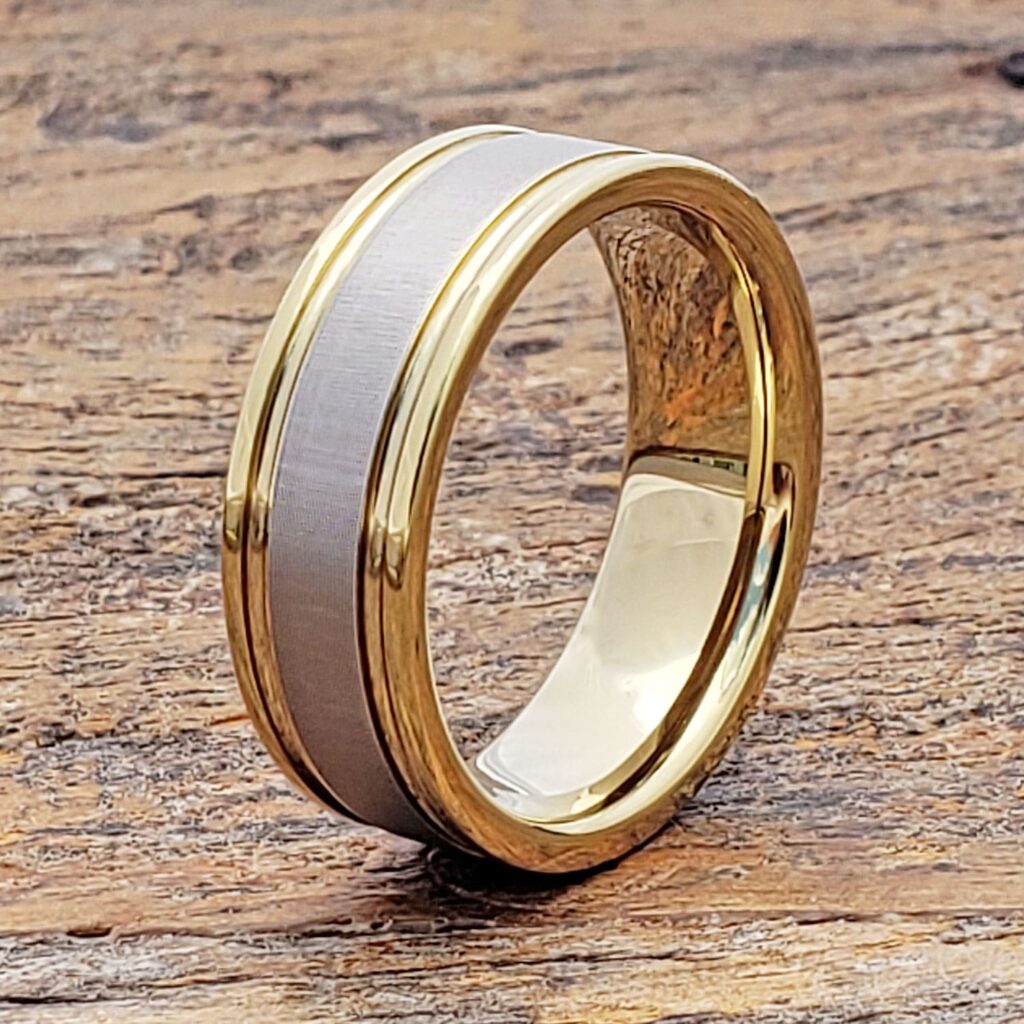 Dagda Laser Engraved Gold Tungsten Ring 1